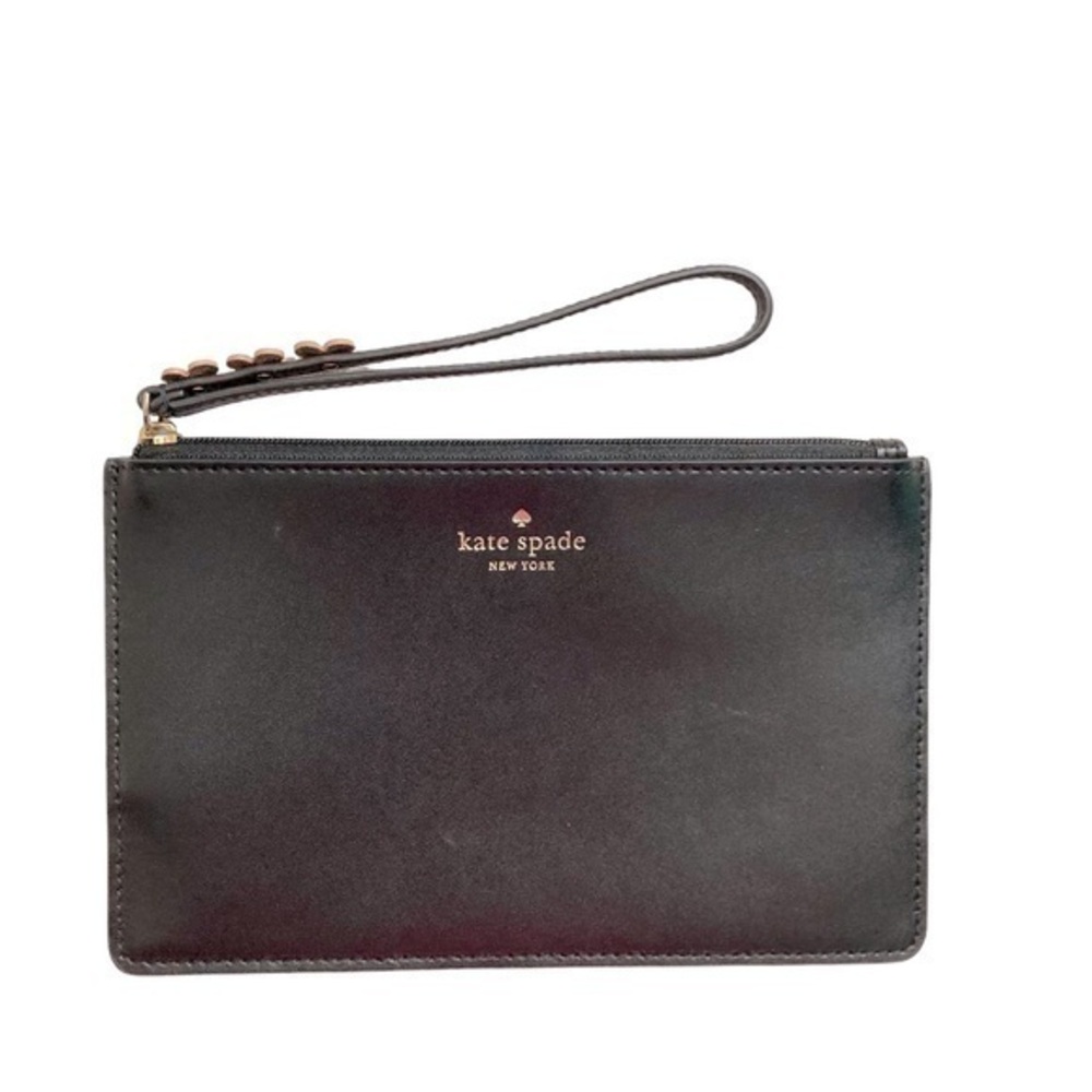 Kate spade black leather wristlet bag with pink flowers